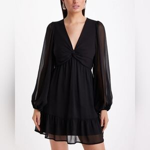 EXPRESS V-Neck Long Sleeve Twist Front Mini Dress